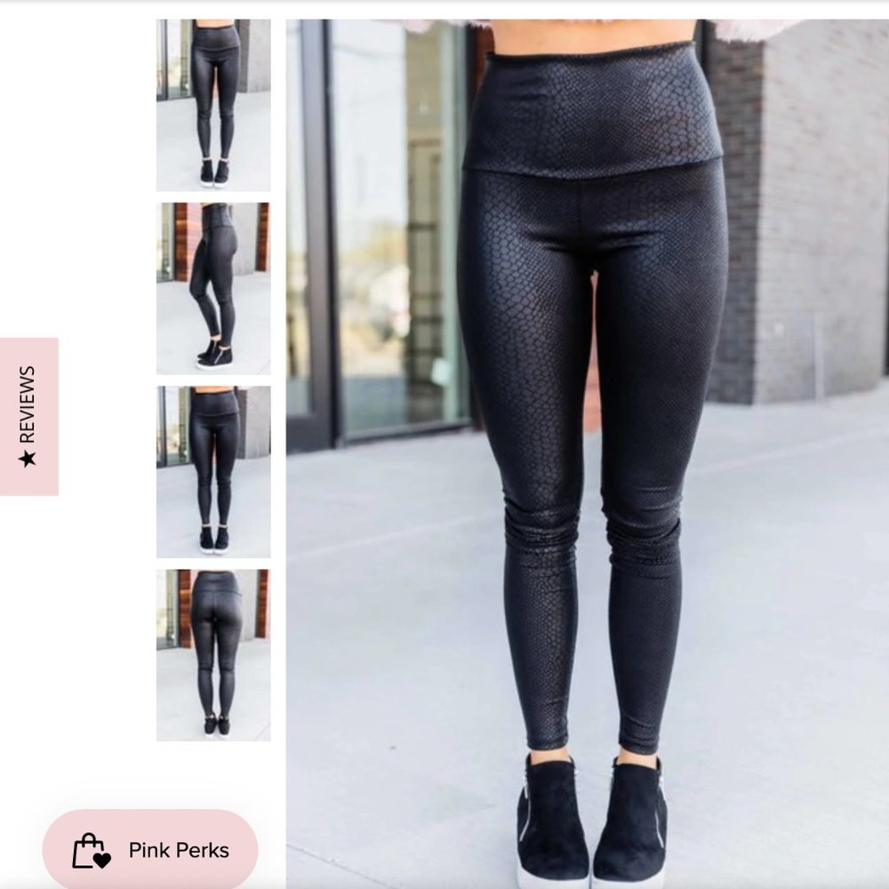 New Black Snakeskin Print Leggings Pink Lily Small